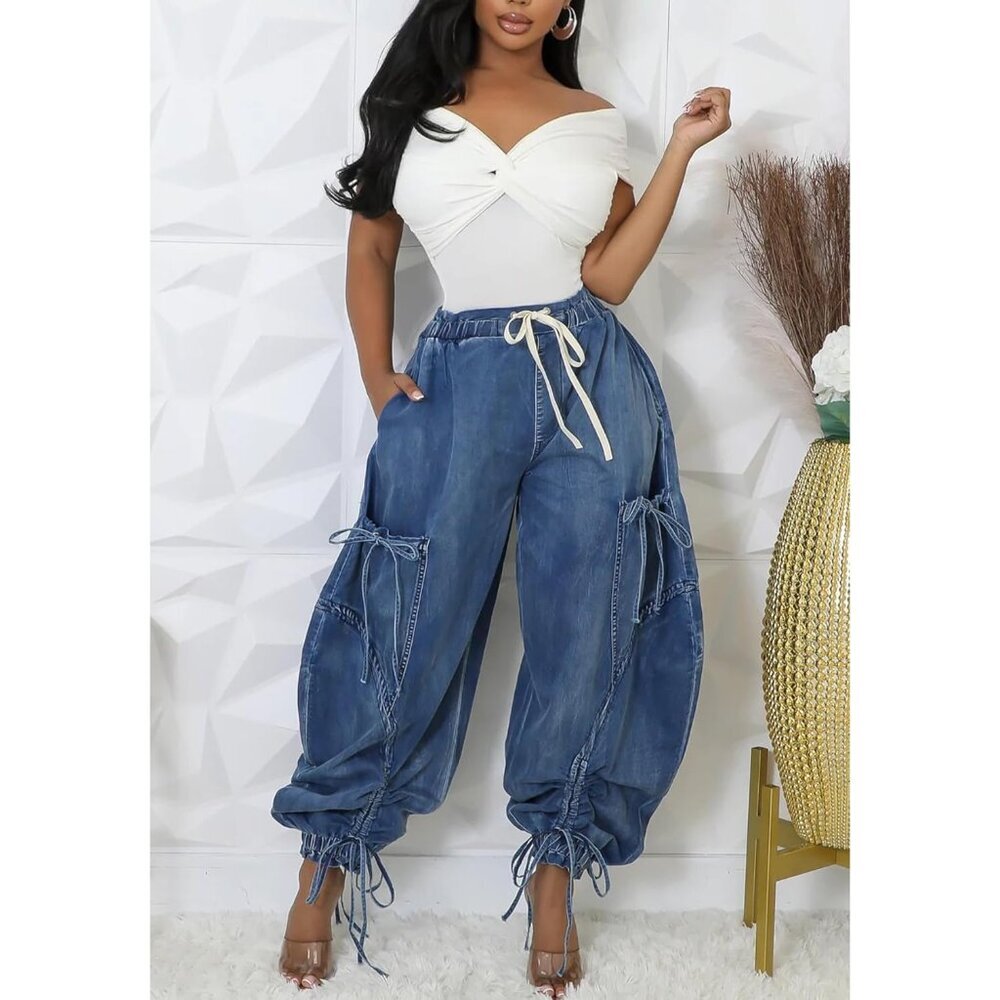 Fashion-Forward High Waisted Cargo Jeans - Perfect for Night Out & More - Picture 5 of 7